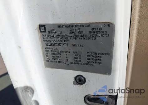 2008 Saturn Outlook Xr from USA, damaged, VIN 5GZER33728J273970